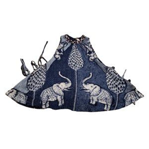 Free People Elephant Print Keyhole Tank Top Blue / White | Women's XS Pre-owned